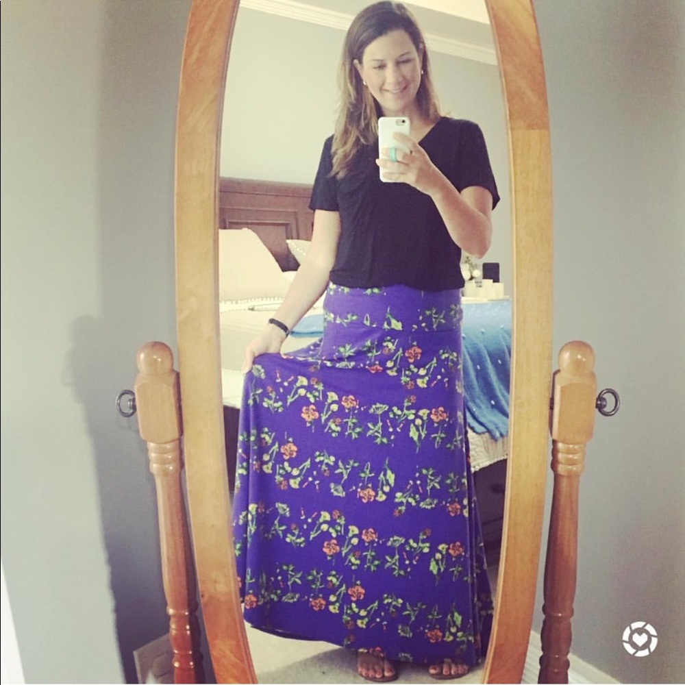 LuLaRoe Deep Purple Floral Maxi Skirt - Picture 1 of 7